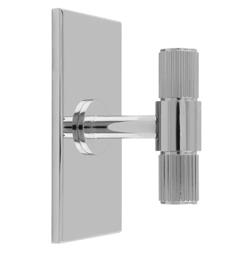 Polished Chrome 50mm Lines T-Bar Knob With Rectangular Backplate | BP711CP76CP 3 Polished Chrome 50mm Lines T-Bar Knob With Rectangular Backplate | BP711CP76CP