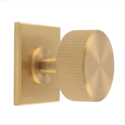 Satin Brass 35mm Lines Cupboard Knob On Square Backplate | BP713SB40SB
