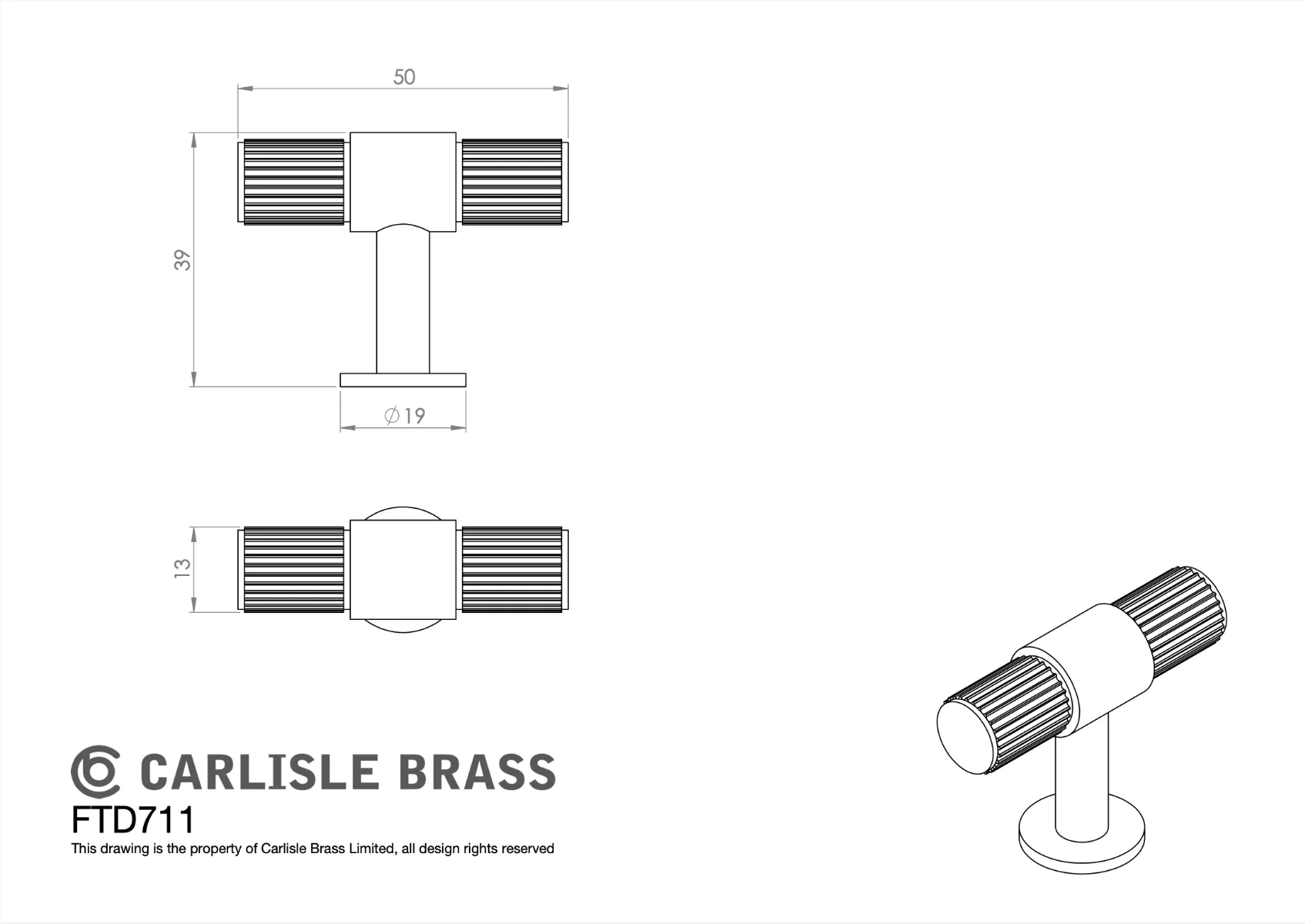 Polished Chrome 50mm Lines T-Bar Knob With Rectangular Backplate | BP711CP76CP 4 Polished Chrome 50mm Lines T-Bar Knob With Rectangular Backplate | BP711CP76CP - Image 2