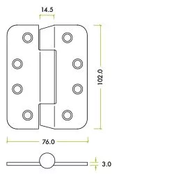 Pair Satin Stainless Steel 102mm (4") Grade 14 Conceal Knuckle Anti Ligature Radius Hinges | VHC243HTRS 3 Pair Satin Stainless Steel 102mm (4") Grade 14 Conceal Knuckle Anti Ligature Radius Hinges | VHC243HTRS