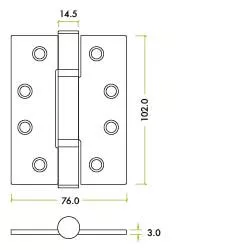 Pair Polished Stainless Steel 102mm (4") Grade 14 High Performance Bearing Squared Hinges 4 Pair Polished Stainless Steel 102mm (4") Grade 14 High Performance Bearing Squared Hinges - Image 2