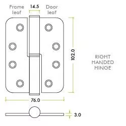 Pair Satin Stainless Steel 102mm (4") Grade 11 Lift Off Hinge - Right Handed 4 Pair Satin Stainless Steel 102mm (4") Grade 11 Lift Off Hinge - Right Handed - Image 2