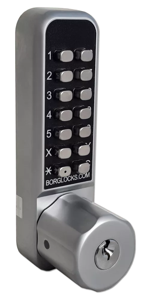 Borg 2701 Satin Chrome Holdback Digital Lock With Inside Paddle, Key Override & Tubular Latch 5 Borg 2701 Satin Chrome Holdback Digital Lock With Inside Paddle, Key Override & Tubular Latch - Image 3