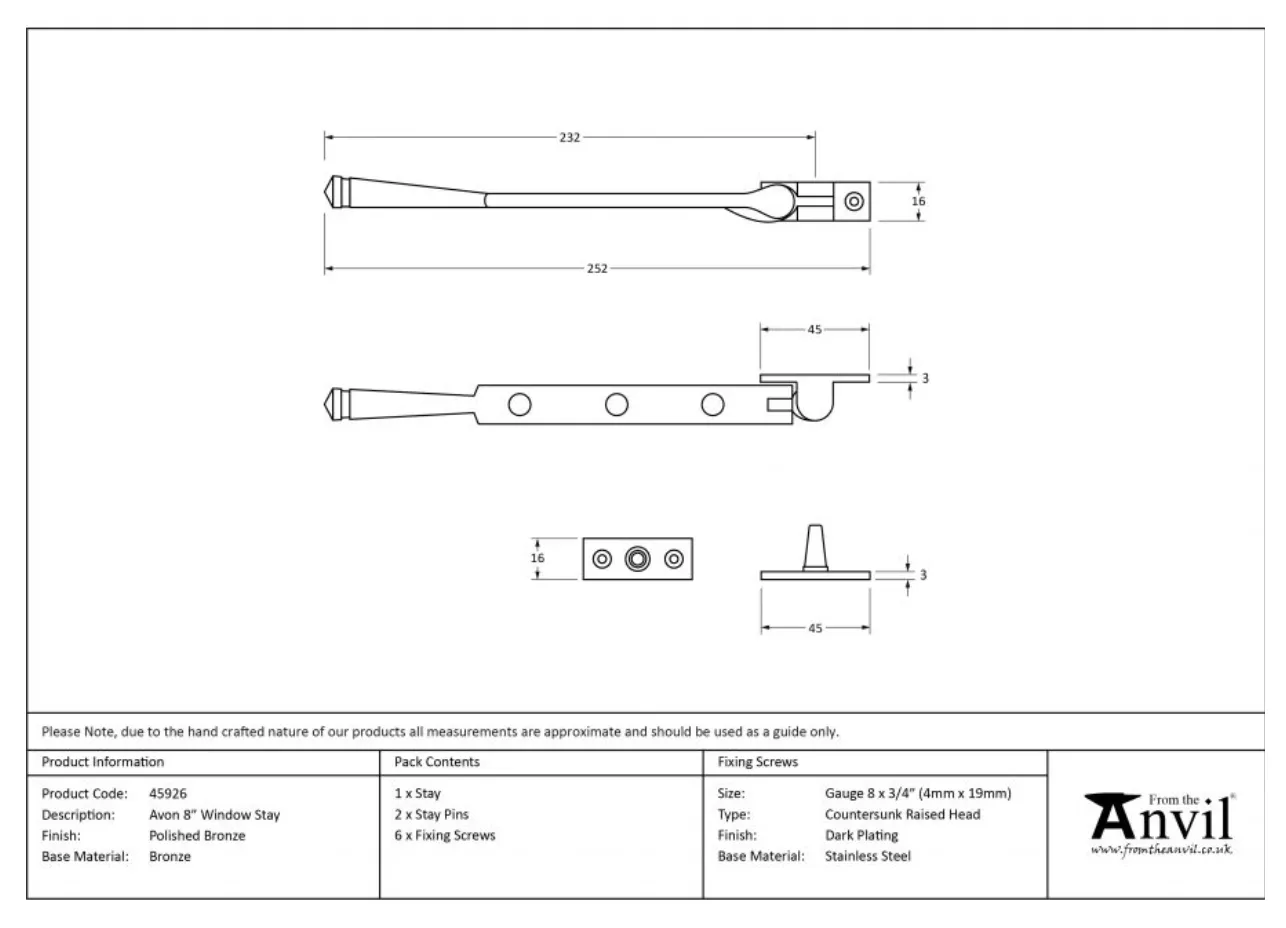 From The Anvil (8"") Polished Bronze Avon Casement Window Stay | 45926 5 From The Anvil (8"") Polished Bronze Avon Casement Window Stay | 45926 - Image 3