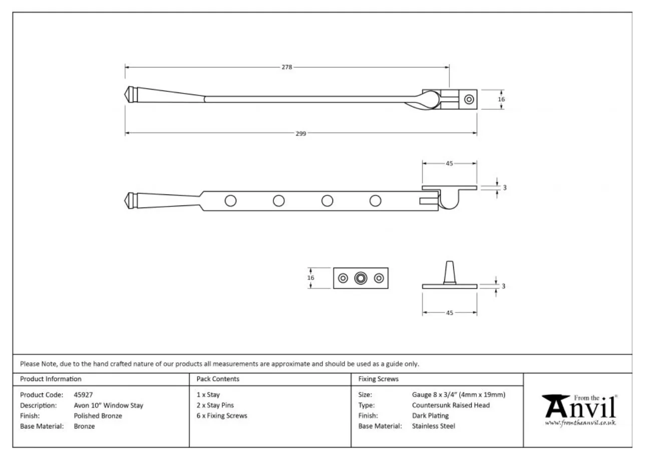 From The Anvil (10"") Polished Bronze Avon Casement Window Stay | 45927 5 From The Anvil (10"") Polished Bronze Avon Casement Window Stay | 45927 - Image 3
