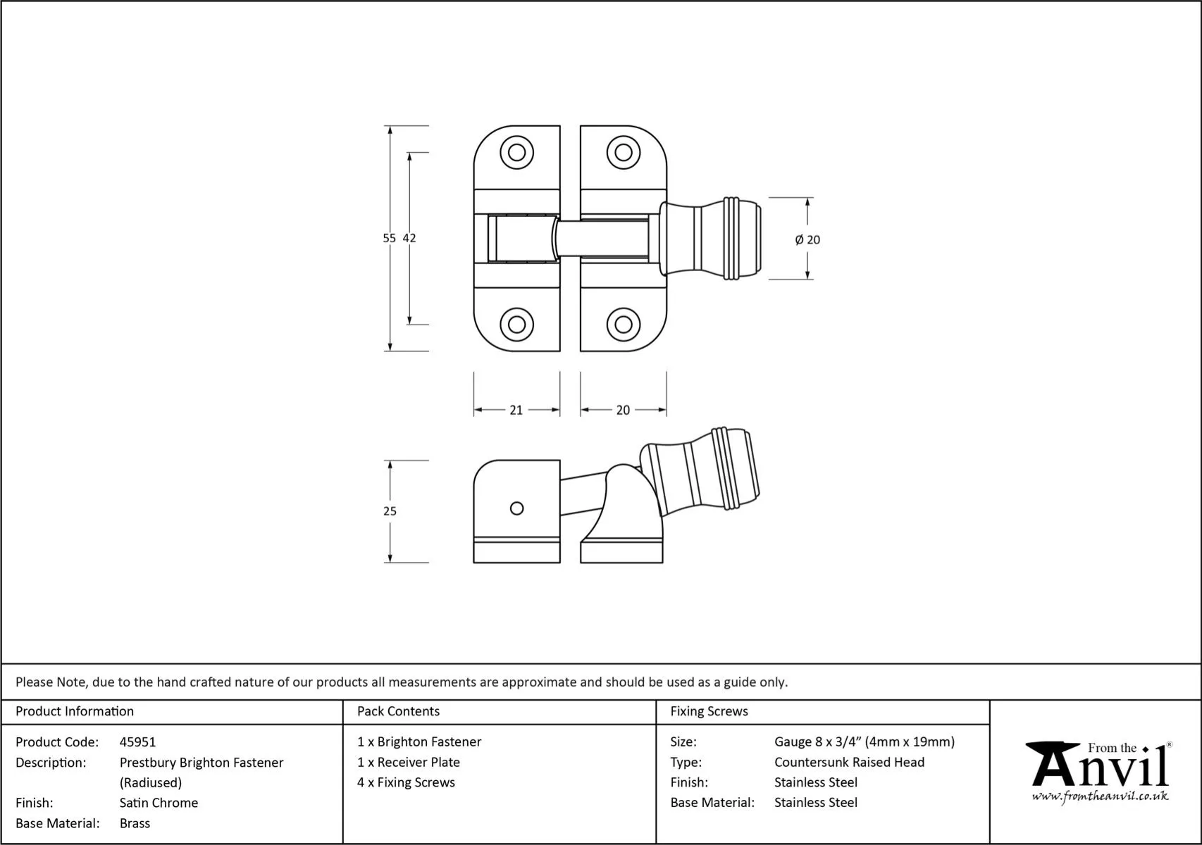 From The Anvil Satin Chrome Prestbury Brighton Fastener | 45951 4 From The Anvil Satin Chrome Prestbury Brighton Fastener | 45951 - Image 2