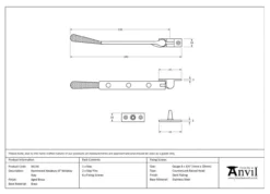 Anvil (8"") Aged Brass Hammered Newbury Casement Window Stay | 46144 -Ironmongery Experts Shop 46144 tech.png.mst