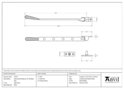 Anvil (10"") Aged Brass Hammered Newbury Casement Window Stay | 46145 -Ironmongery Experts Shop 46145 tech.png.mst