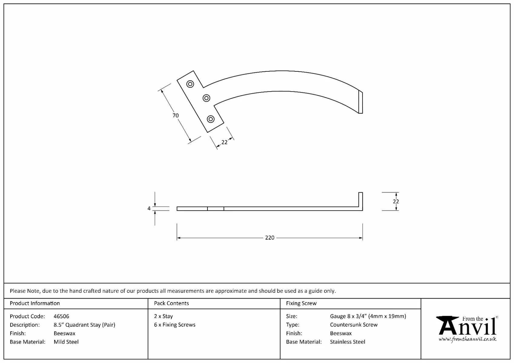 Beeswax 8.5" Quadrant Stay (Pair) | 46506 4 Beeswax 8.5" Quadrant Stay (Pair) | 46506 - Image 2