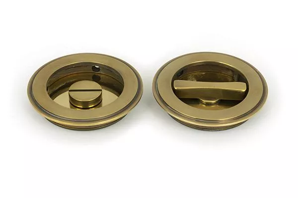 Aged Brass 75mm Plain Round Flush Pull Handle - Privacy | 48331 7 Aged Brass 75mm Plain Round Flush Pull Handle - Privacy | 48331 - Image 5