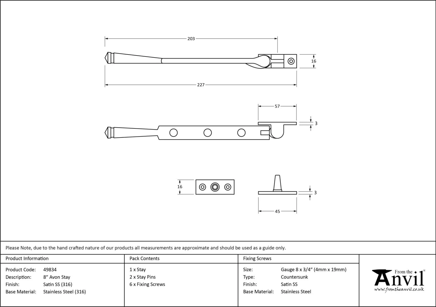 Satin 316 SS 8" Avon Casement Window Stay | 49834 4 Satin 316 SS 8" Avon Casement Window Stay | 49834 - Image 2