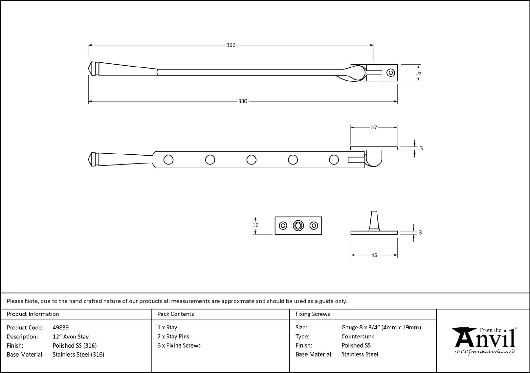 Polished 316 SS 12" Avon Casement Window Stay | 49839 4 Polished 316 SS 12" Avon Casement Window Stay | 49839 - Image 2