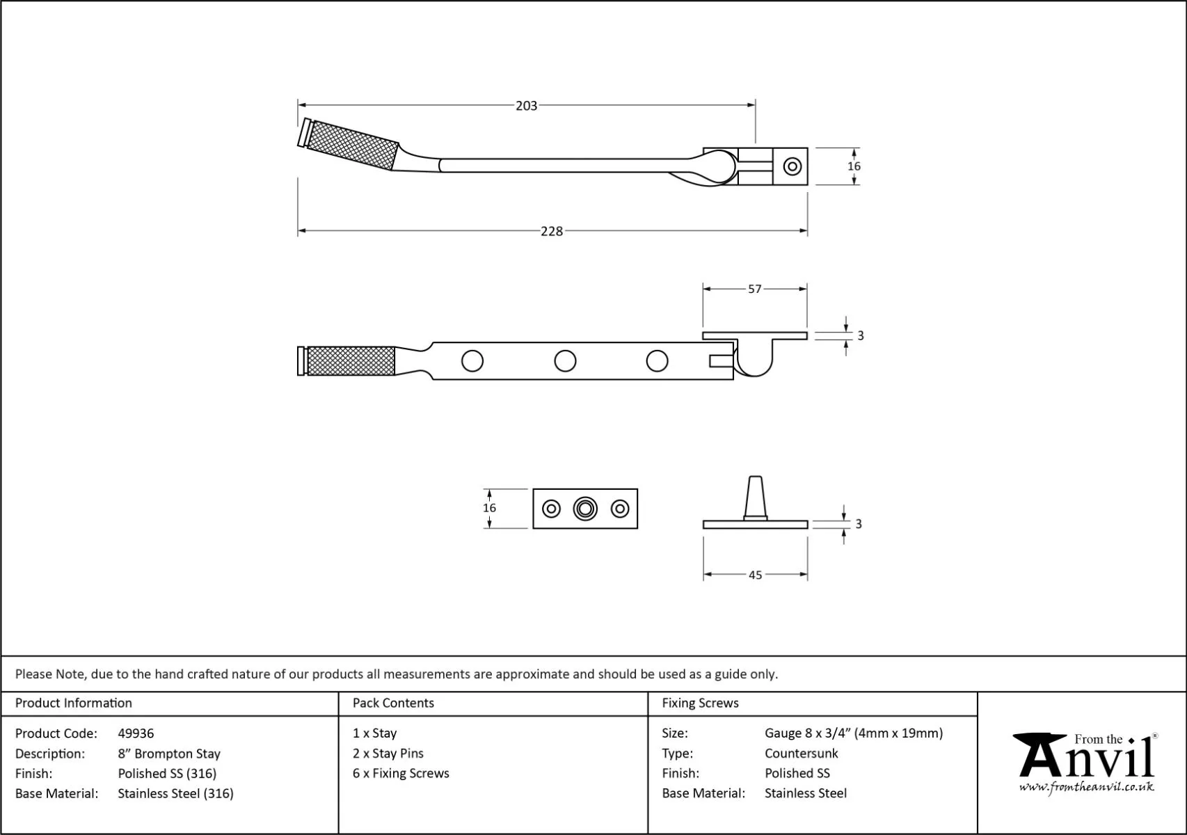 Polished 316 SS 8" Brompton Knurled Casement Window Stay | 49936 4 Polished 316 SS 8" Brompton Knurled Casement Window Stay | 49936 - Image 2