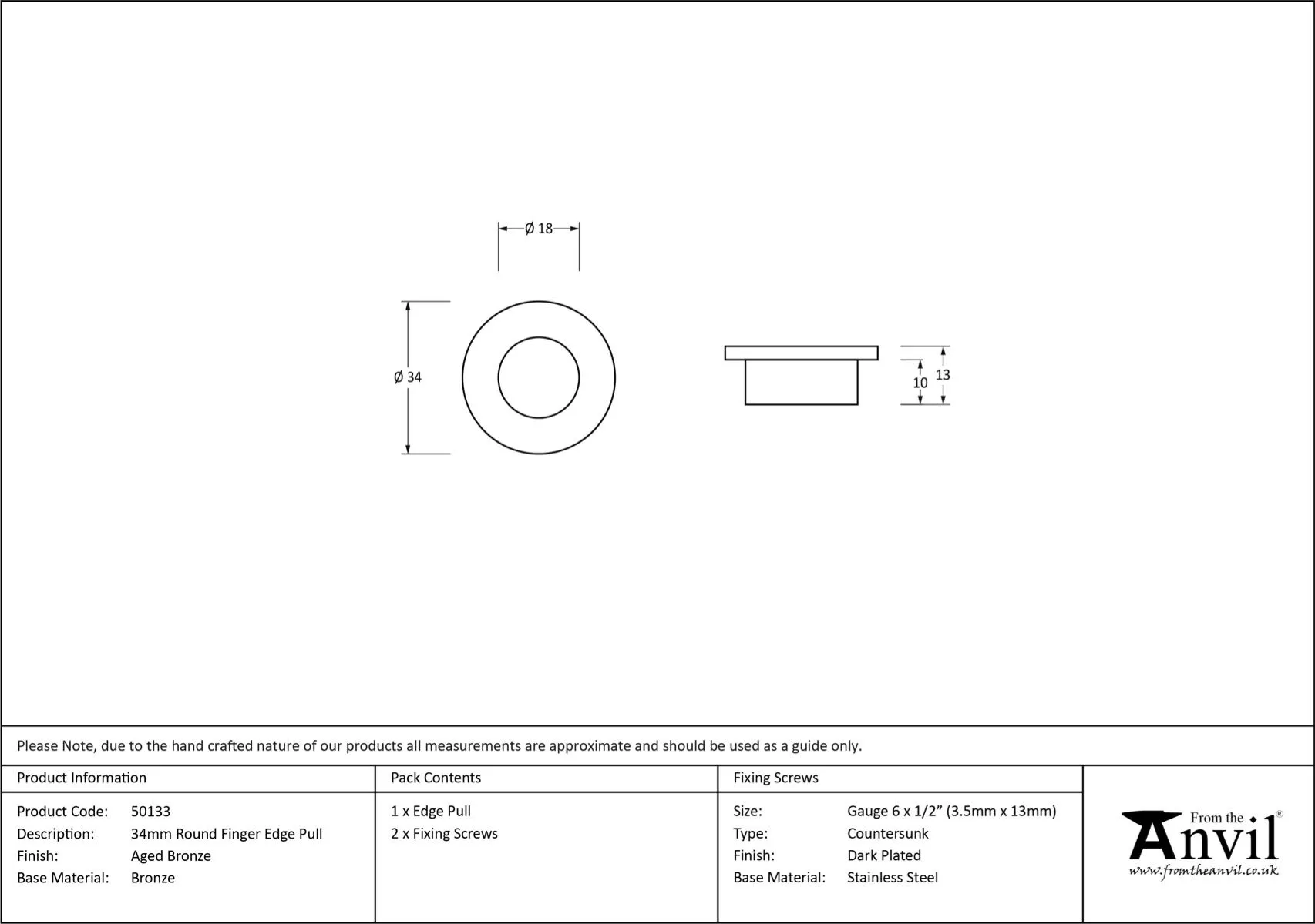 Anvil Aged Bronze 34mm Round Finger Edge Pull | 50133 5 Anvil Aged Bronze 34mm Round Finger Edge Pull | 50133 - Image 3