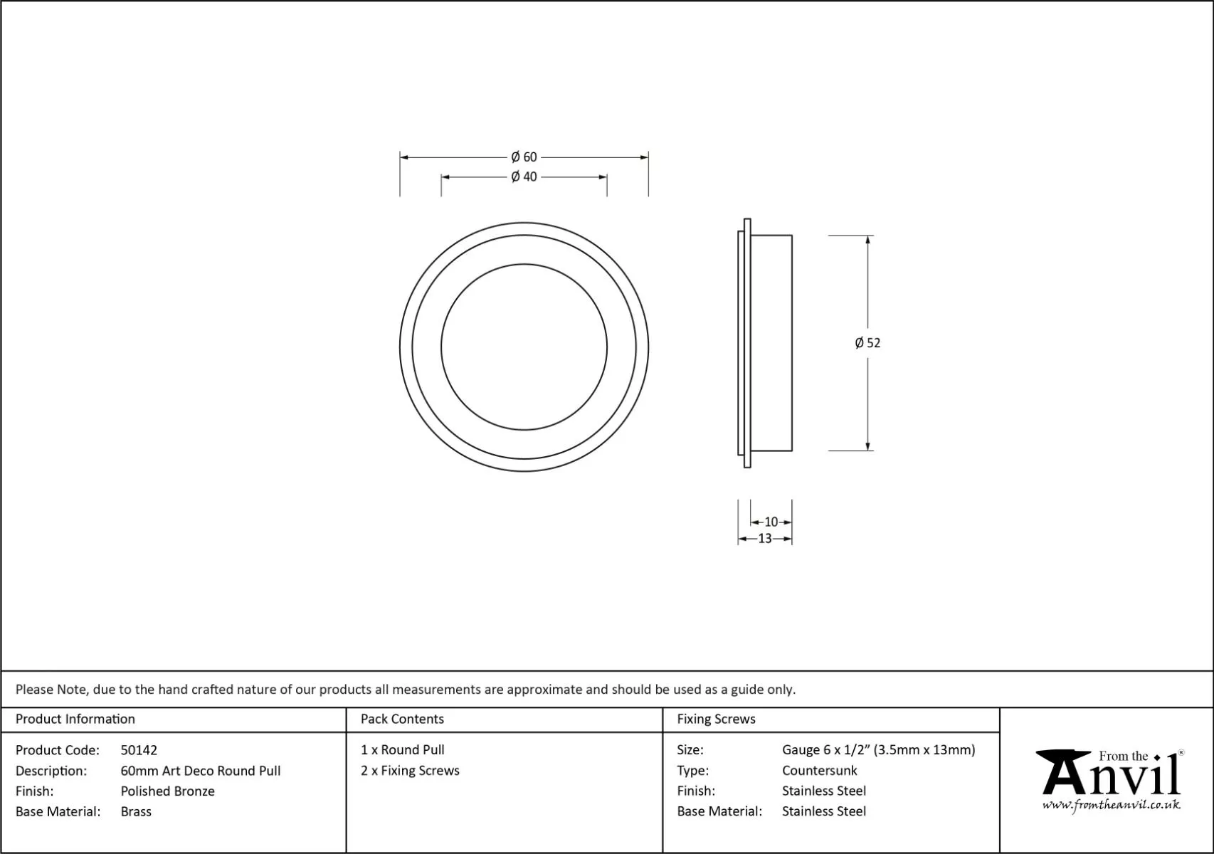 Polished Bronze 60mm Art Deco Round Flush Pull Handle | 50142 4 Polished Bronze 60mm Art Deco Round Flush Pull Handle | 50142 - Image 2