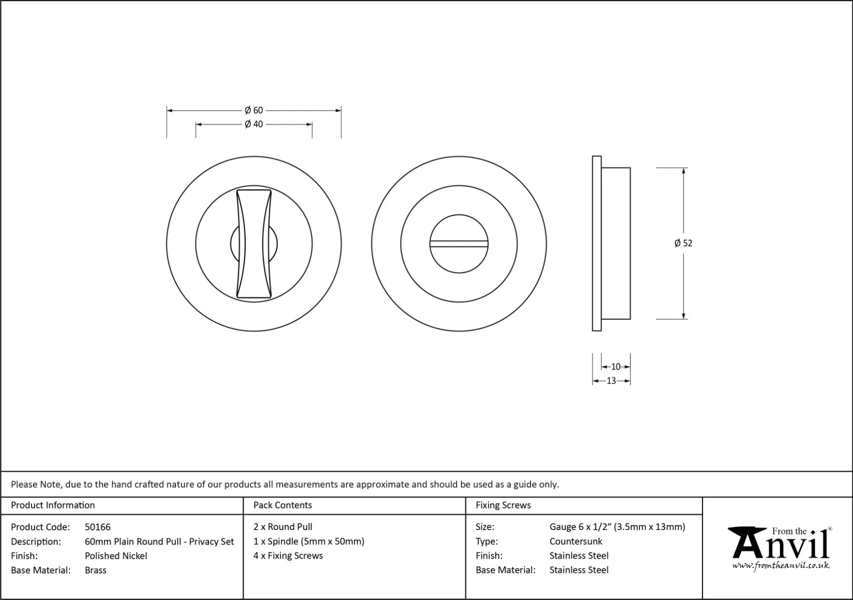 Polished Nickel 60mm Plain Round Flush Pull Handle - Privacy | 50166 6 Polished Nickel 60mm Plain Round Flush Pull Handle - Privacy | 50166 - Image 4