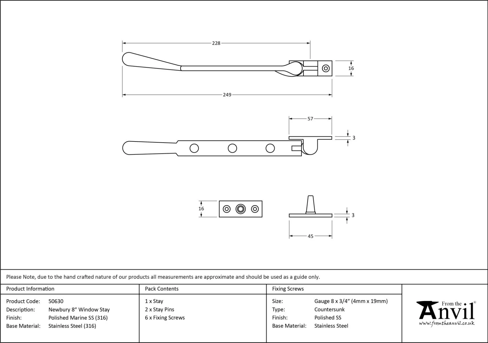 Polished 316 SS 8" Newbury Casement Window Stay | 50630 4 Polished 316 SS 8" Newbury Casement Window Stay | 50630 - Image 2