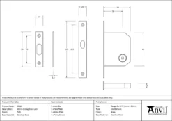 Anvil Polished Brass PVD 50mm Sliding Door Lock | 50661 -Ironmongery Experts Shop 50661 drawing.jpg.mst