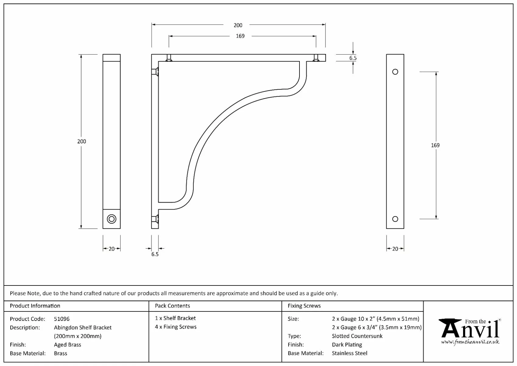 Anvil Aged Brass 200 X 200mm Abingdon Shelf Bracket| 51096 5 Anvil Aged Brass 200 X 200mm Abingdon Shelf Bracket| 51096 - Image 3