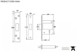 From The Anvil 64mm Black British Standard 5 Lever Deadlock | 91058 -Ironmongery Experts Shop 91058 dimensions.png.mst