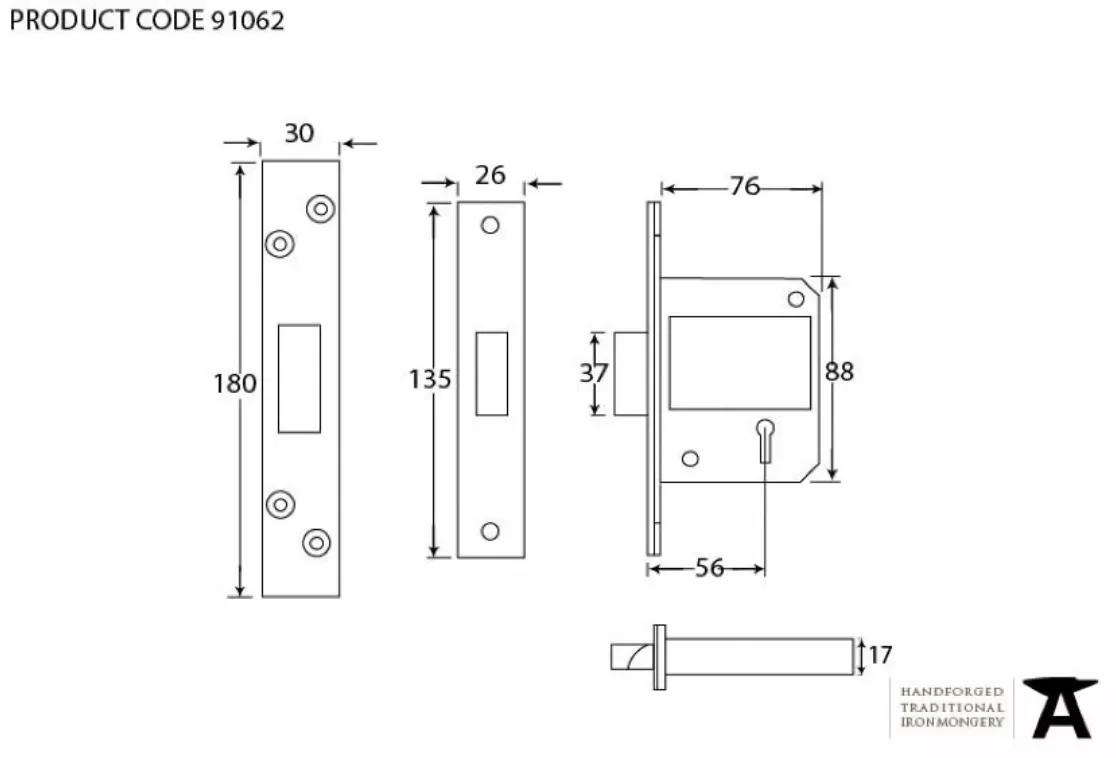 From The Anvil 76mm Black British Standard 5 Lever Deadlock | 91062 4 From The Anvil 76mm Black British Standard 5 Lever Deadlock | 91062 - Image 2