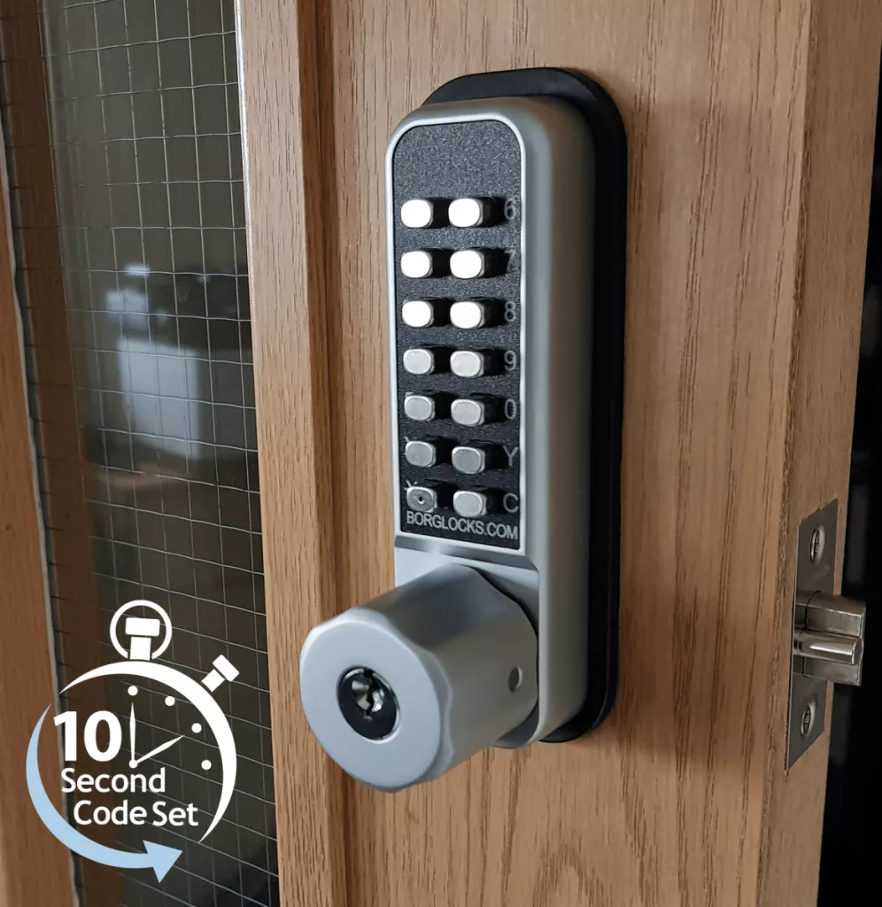 Borg 2701 Satin Chrome Holdback Digital Lock With Inside Paddle, Key Override & Tubular Latch 8 Borg 2701 Satin Chrome Holdback Digital Lock With Inside Paddle, Key Override & Tubular Latch - Image 6
