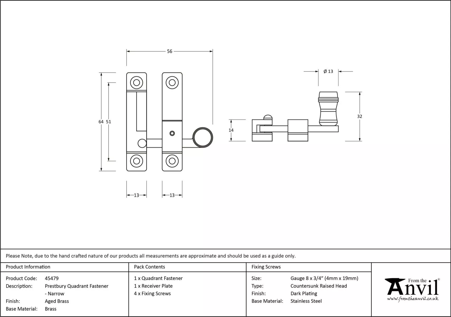 From The Anvil Aged Brass Prestbury Quadrant Fastener - Narrow | 45479 5 From The Anvil Aged Brass Prestbury Quadrant Fastener - Narrow | 45479 - Image 3