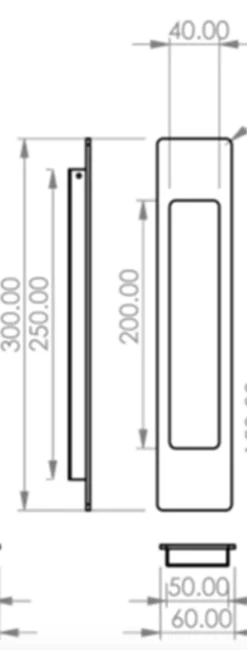 Satin Brass 300mm Long Flush Pocket Door Pull Handle Set | PH7300SBL -Ironmongery Experts Shop ph7300 tech 1.png.mst