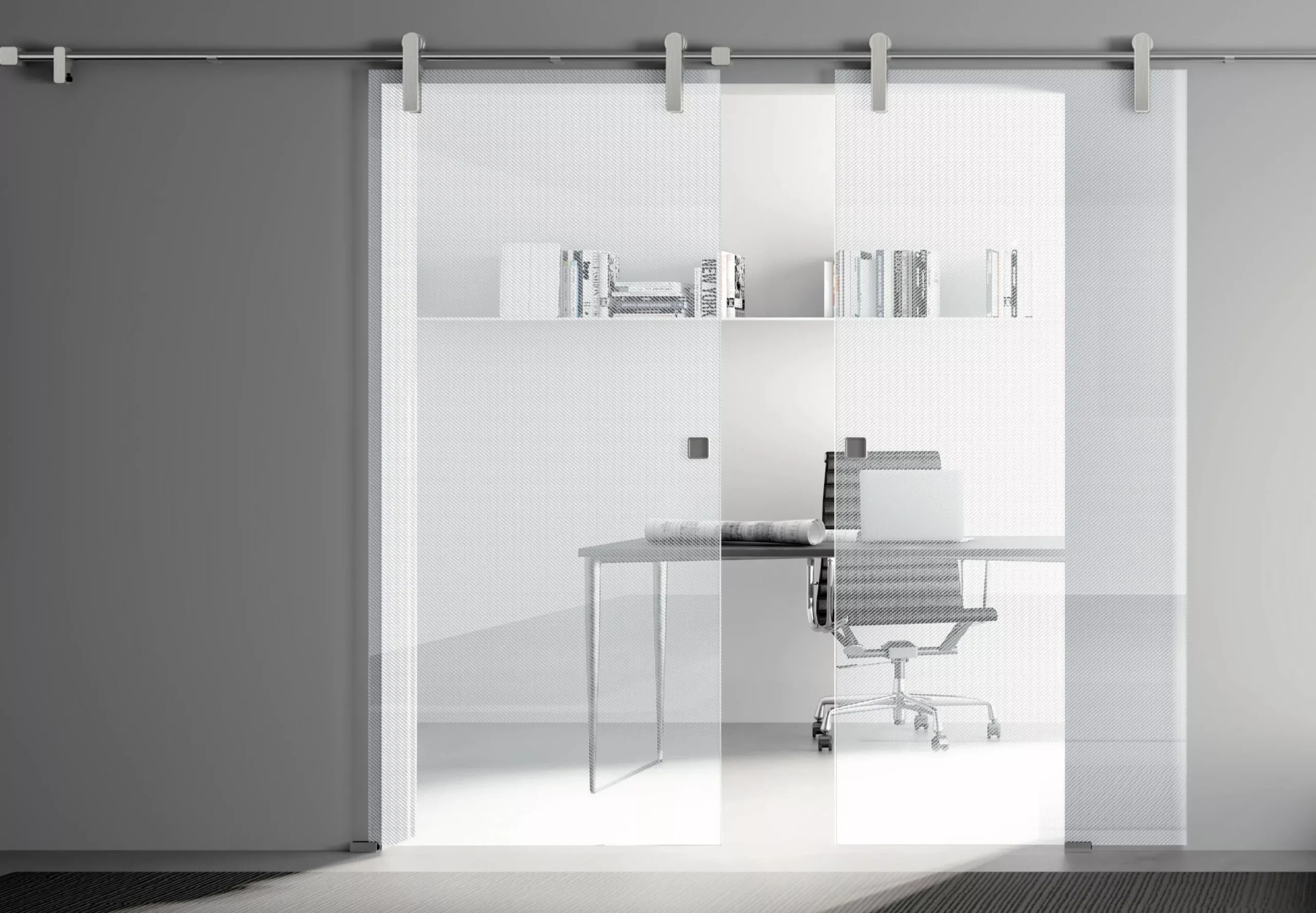 R8 Comfort Exposed Stainless Steel Effect Wall Fix Sliding Glass Door System - 2000mm 4 R8 Comfort Exposed Stainless Steel Effect Wall Fix Sliding Glass Door System - 2000mm - Image 2