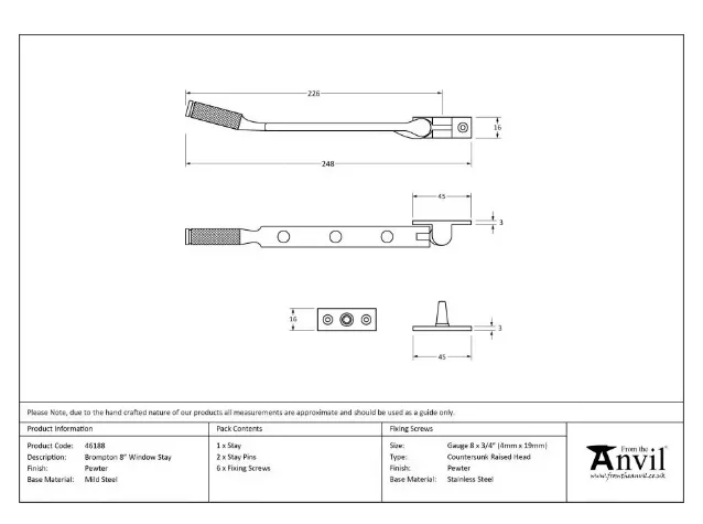 From The Anvil (8"") Pewter Brompton Casement Window Stay | 46188 8 From The Anvil (8"") Pewter Brompton Casement Window Stay | 46188 - Image 6