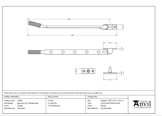 From The Anvil (12"") Pewter Brompton Casement Window Stay | 46190 7 From The Anvil (12"") Pewter Brompton Casement Window Stay | 46190 - Image 5
