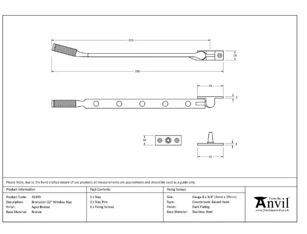 From The Anvil (12"") Aged Bronze Brompton Casement Window Stay | 46193 7 From The Anvil (12"") Aged Bronze Brompton Casement Window Stay | 46193 - Image 5