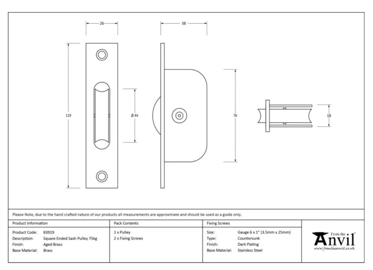 From The Anvil Aged Brass 119mm X 26mm 75kg Standard Pulley | 83919 5 From The Anvil Aged Brass 119mm X 26mm 75kg Standard Pulley | 83919 - Image 3