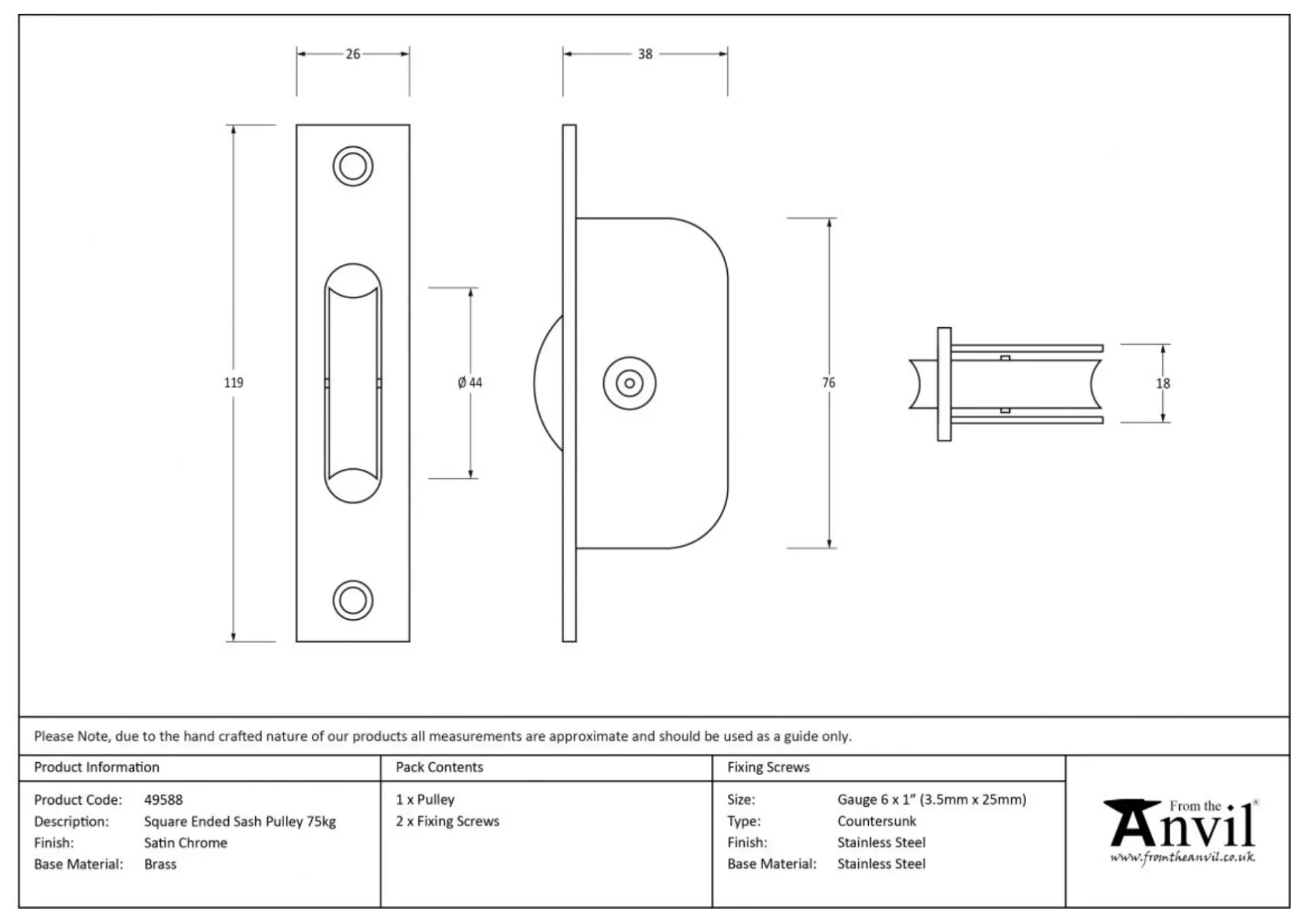 From The Anvil Satin Chrome 119mm X 26mm 75kg Standard Pulley | 49588 5 From The Anvil Satin Chrome 119mm X 26mm 75kg Standard Pulley | 49588 - Image 3