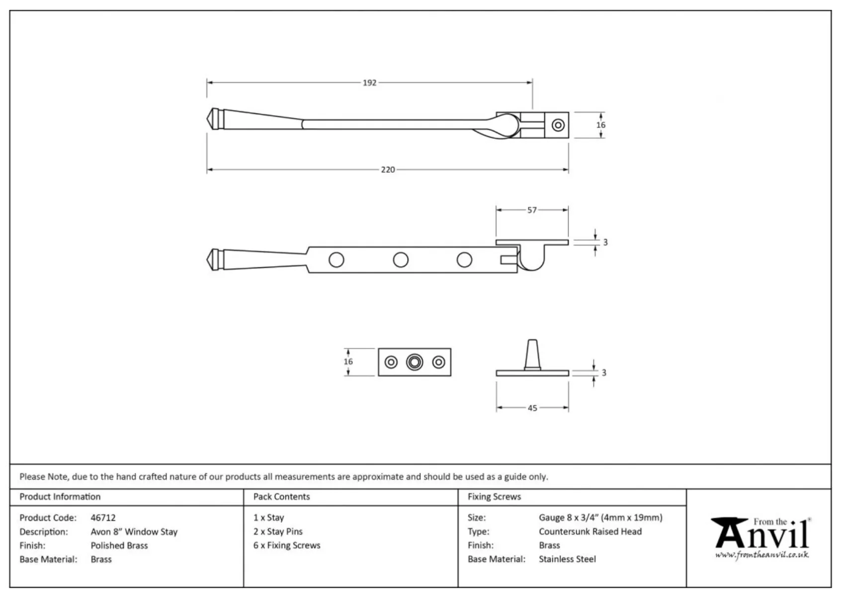 From The Anvil (8") Polished Brass Avon Casement Window Stay | 46712 5 From The Anvil (8") Polished Brass Avon Casement Window Stay | 46712 - Image 3
