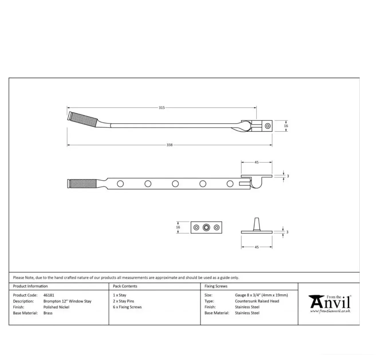 From The Anvil (12"") Polished Nickel Brompton Casement Window Stay | 46181 7 From The Anvil (12"") Polished Nickel Brompton Casement Window Stay | 46181 - Image 5