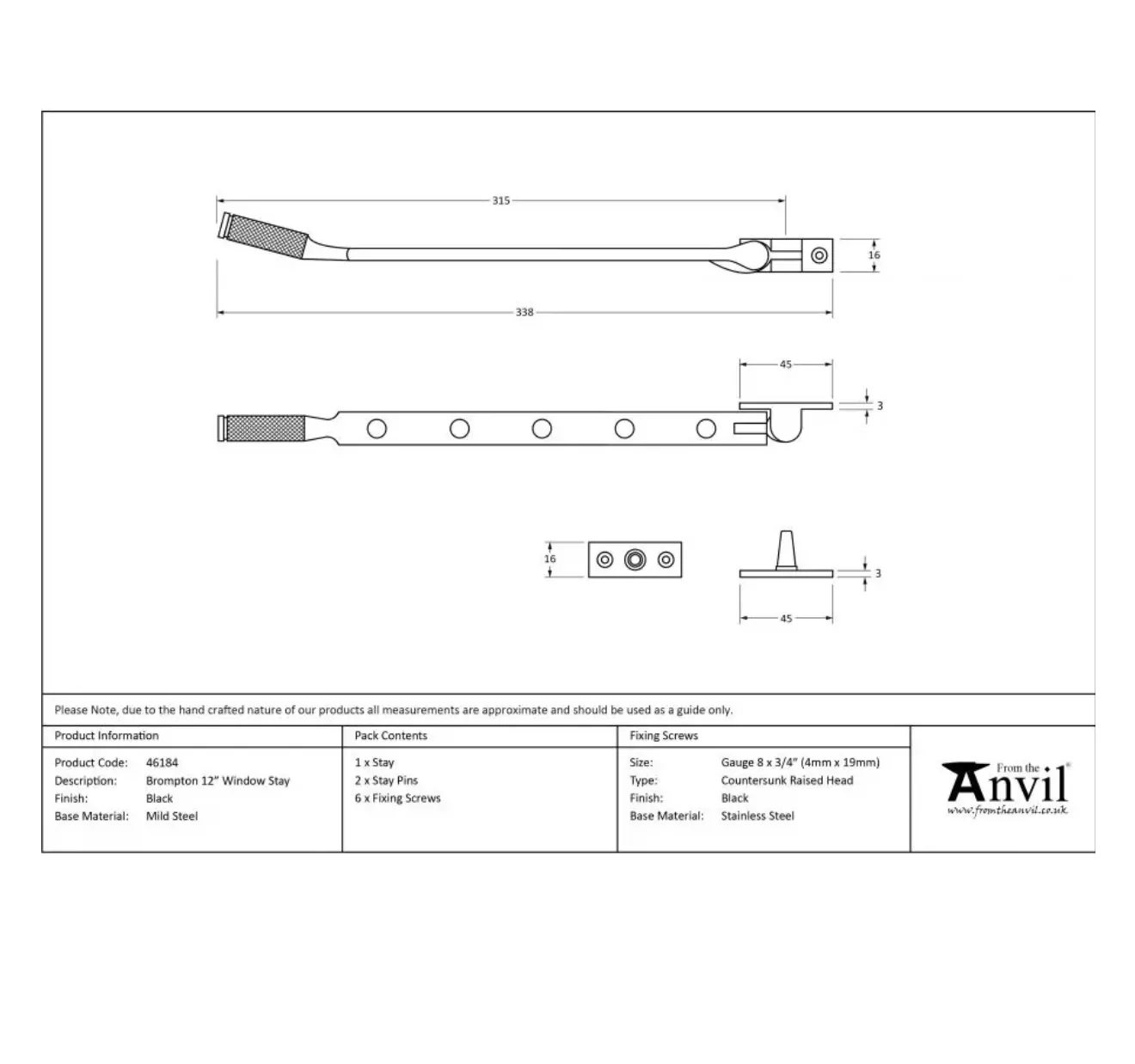 From The Anvil (12"") Black Brompton Casement Window Stay | 46184 8 From The Anvil (12"") Black Brompton Casement Window Stay | 46184 - Image 6