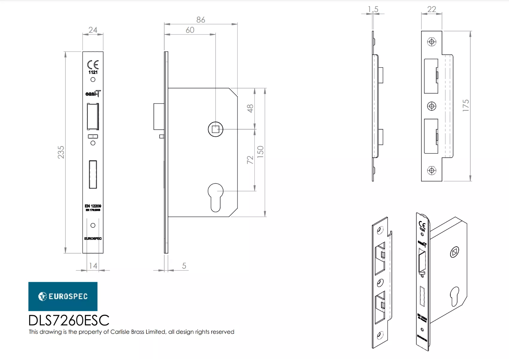 CARLISLE Satin Stainless Easi T Din Standard Euro Profile Escape Lock | DLS7260ESCSSS 4 CARLISLE Satin Stainless Easi T Din Standard Euro Profile Escape Lock | DLS7260ESCSSS - Image 2