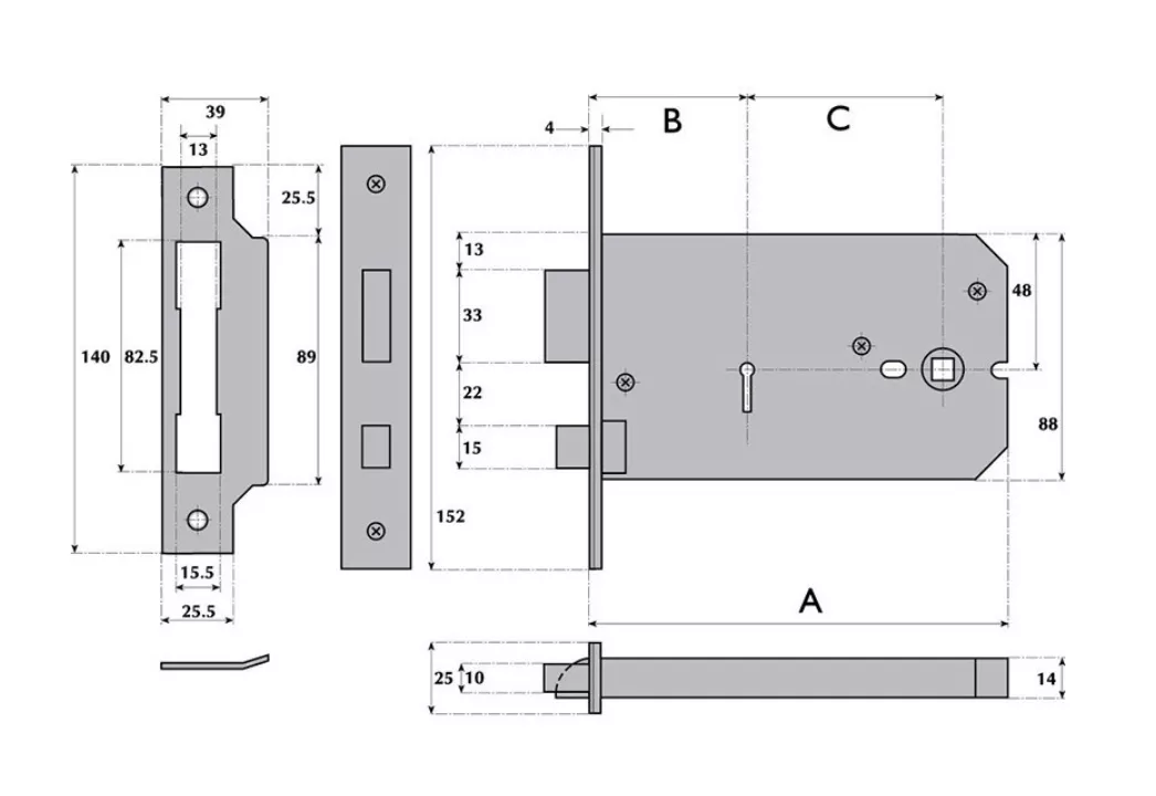 151mm Polished Brass 3 Lever Horizontal Mortice Lock | G3012PB 3 151mm Polished Brass 3 Lever Horizontal Mortice Lock | G3012PB