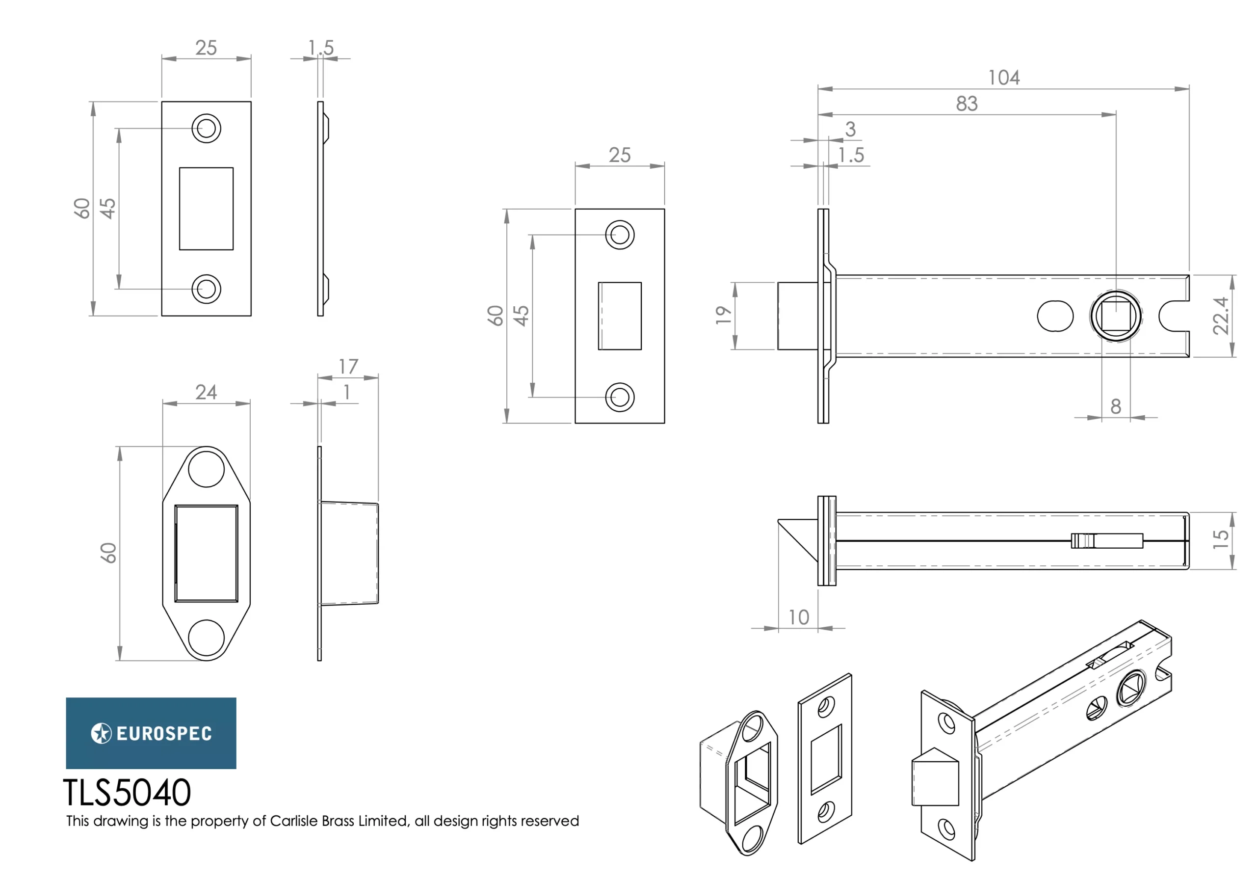 CARLISLE 104mm Satin Brass Easi T Heavy Sprung Tubular Latch | TLS5040SB 4 CARLISLE 104mm Satin Brass Easi T Heavy Sprung Tubular Latch | TLS5040SB - Image 2