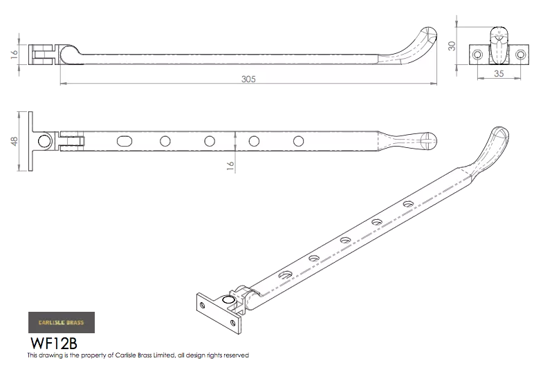 305mm Satin Chrome Bulb End Casement Stay | WF12BSC 3 305mm Satin Chrome Bulb End Casement Stay | WF12BSC